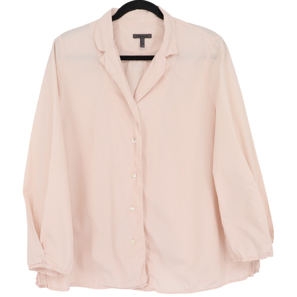 OSKA Women's Pale Pink Cotton Button Down Shirt Notch Lapel Size 1 Relaxed